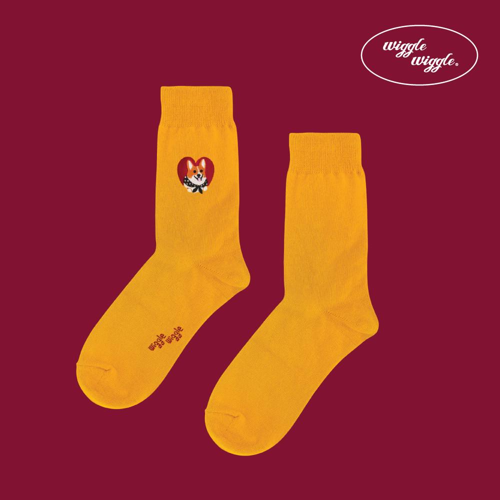 위글위글 자수 컬러 패션양말 스트릿패션 코디 아이템 귀여운 강아지 캐릭터 - 웰시코기