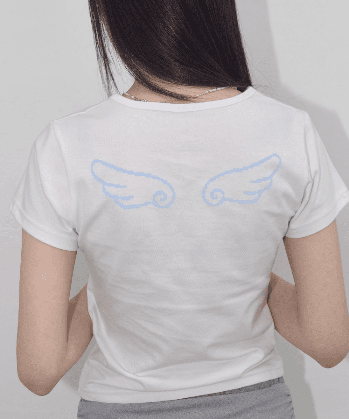 [99-DAY] ANGEL MARK CROP TEE (WHITE) F25QB104