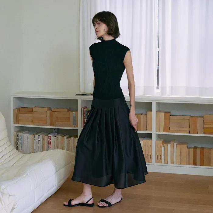 [2차 리오더]Sheer Pleats skirt[LMBESPSK5403]-Black