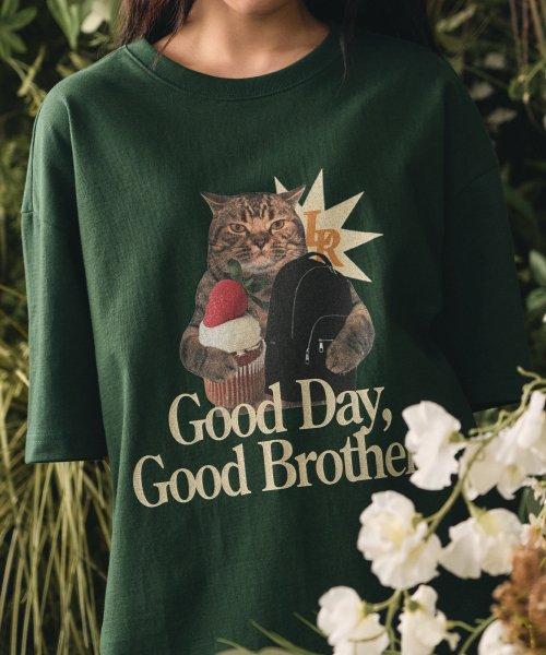 [레더리X바스켓12] 그리디 캣 반팔 티셔츠 [DEEP GREEN]