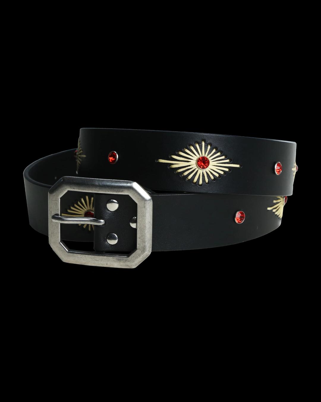 KND crystal stud & wax thread leather belt