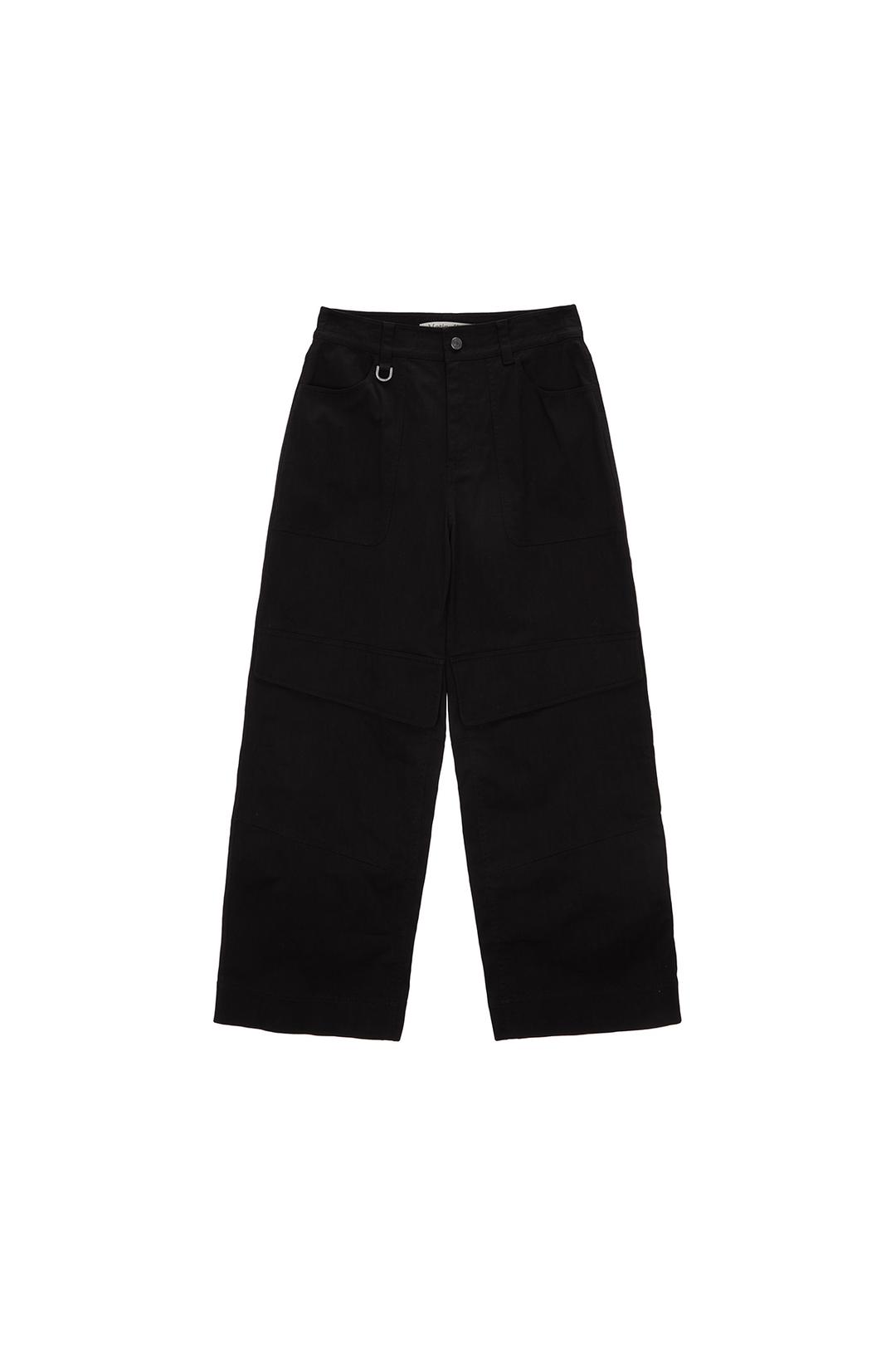 KNEE BIG POCKET COTTON PANTS IN BLACK