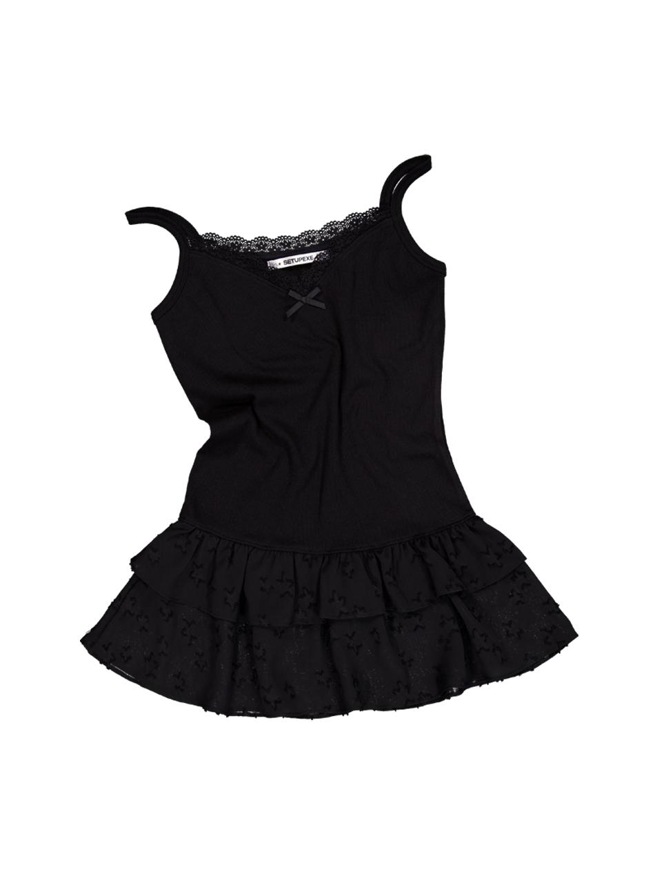 CHIFFON FRILL SLEEVELESS / BLACK