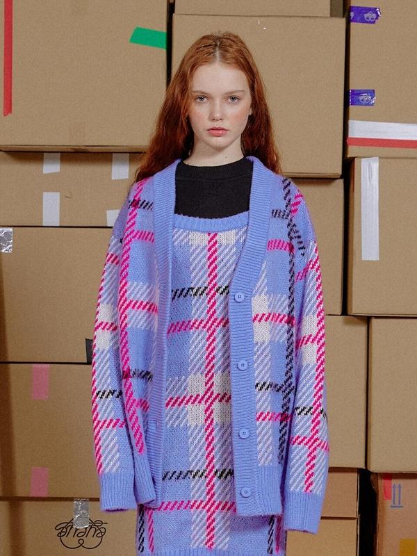 EYEYE Check Pattern Knit Cardigan - Light Purple on Garmentory