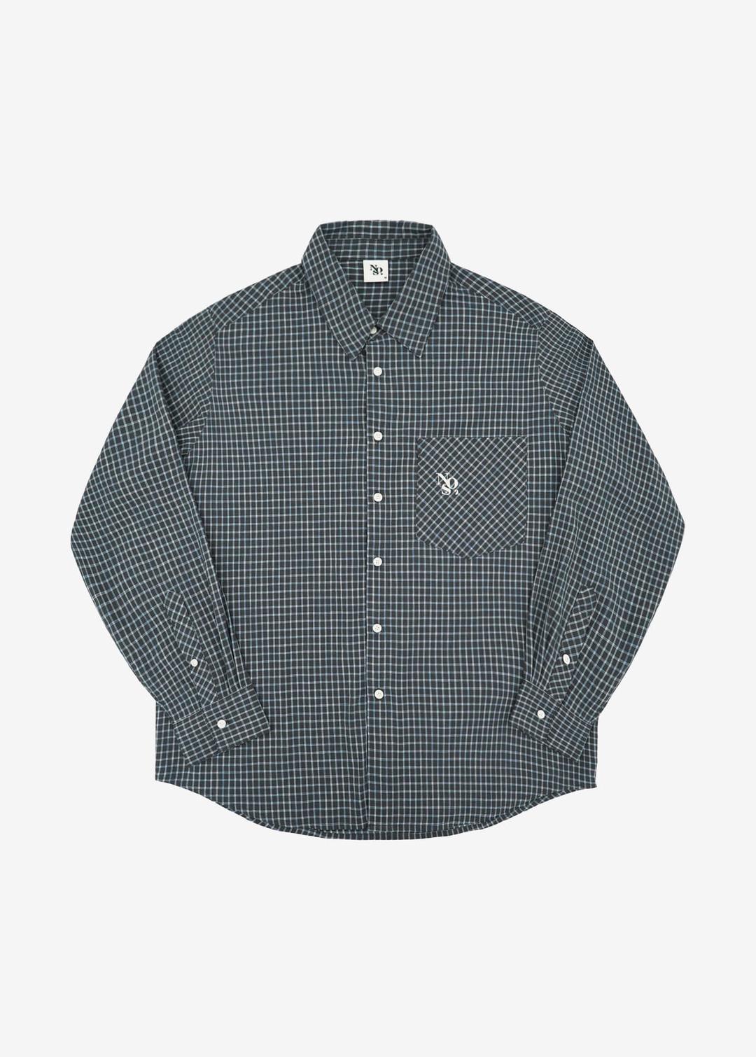 그리드 체크 셔츠 - 네이비