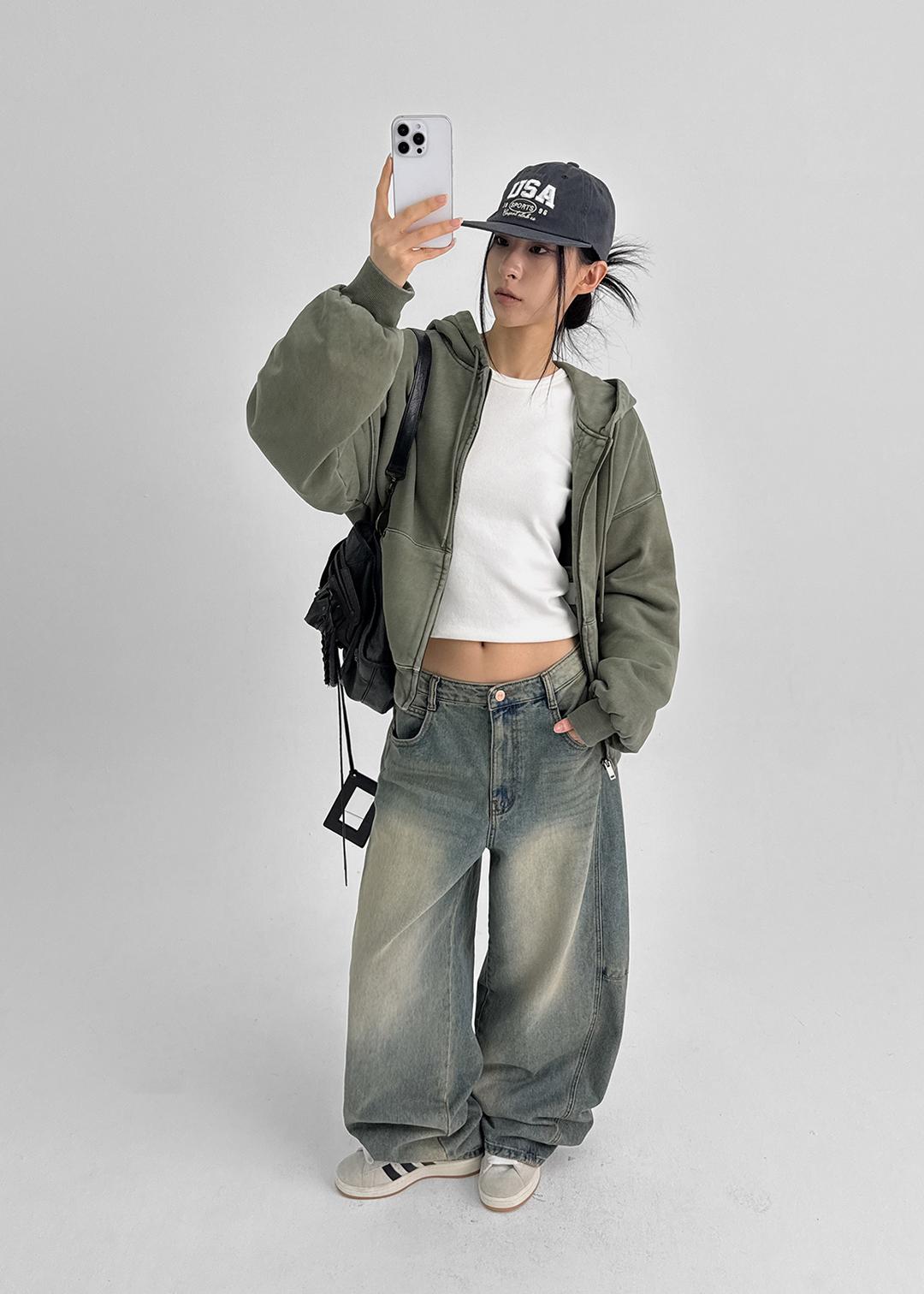 블랙업 [MADE] 페티 워싱 누빔 후드집업 (2온스)