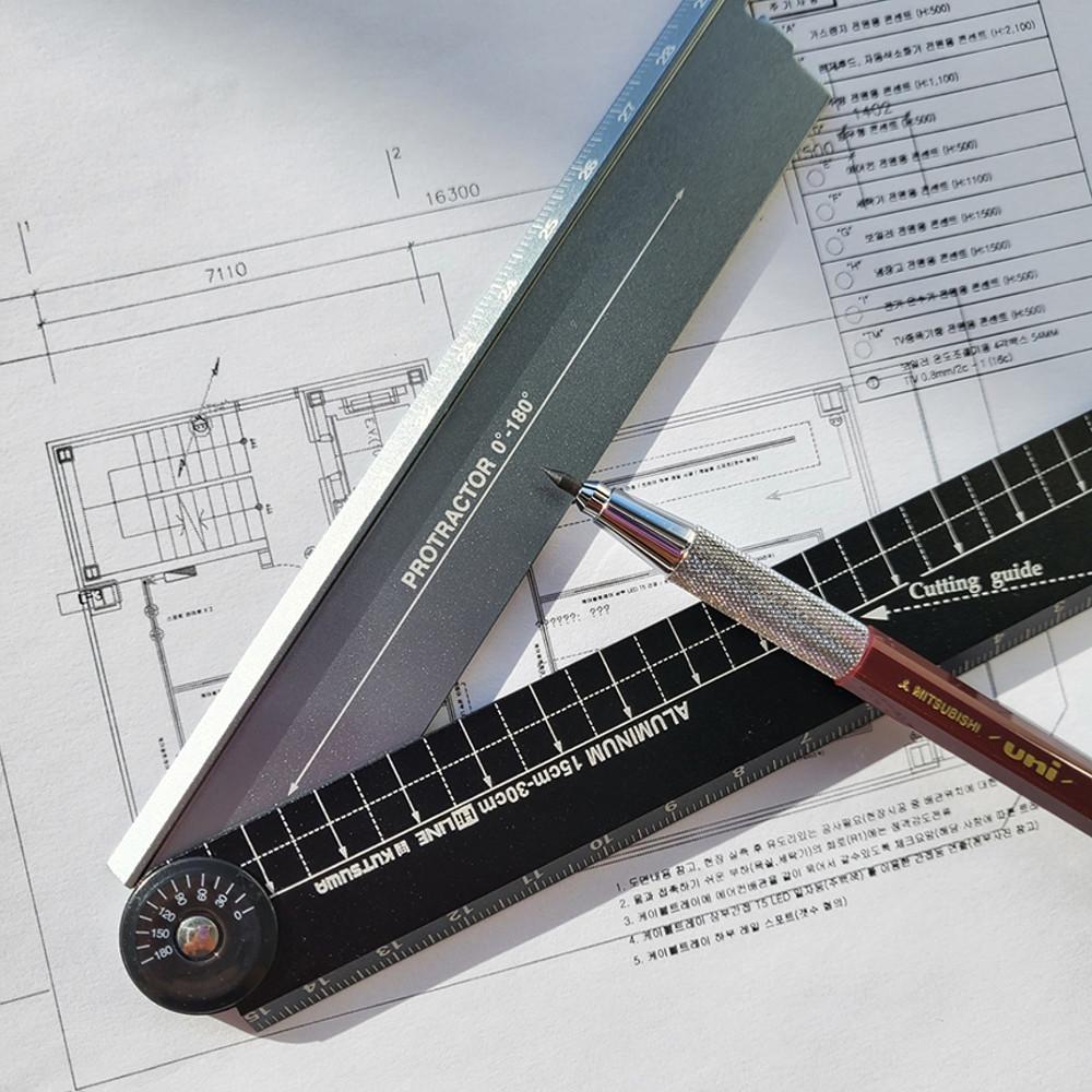 KUTSUWA HiLINE 종이가 깨끗하게 잘리는 알루미늄 접이식 자 30cm / 각도자