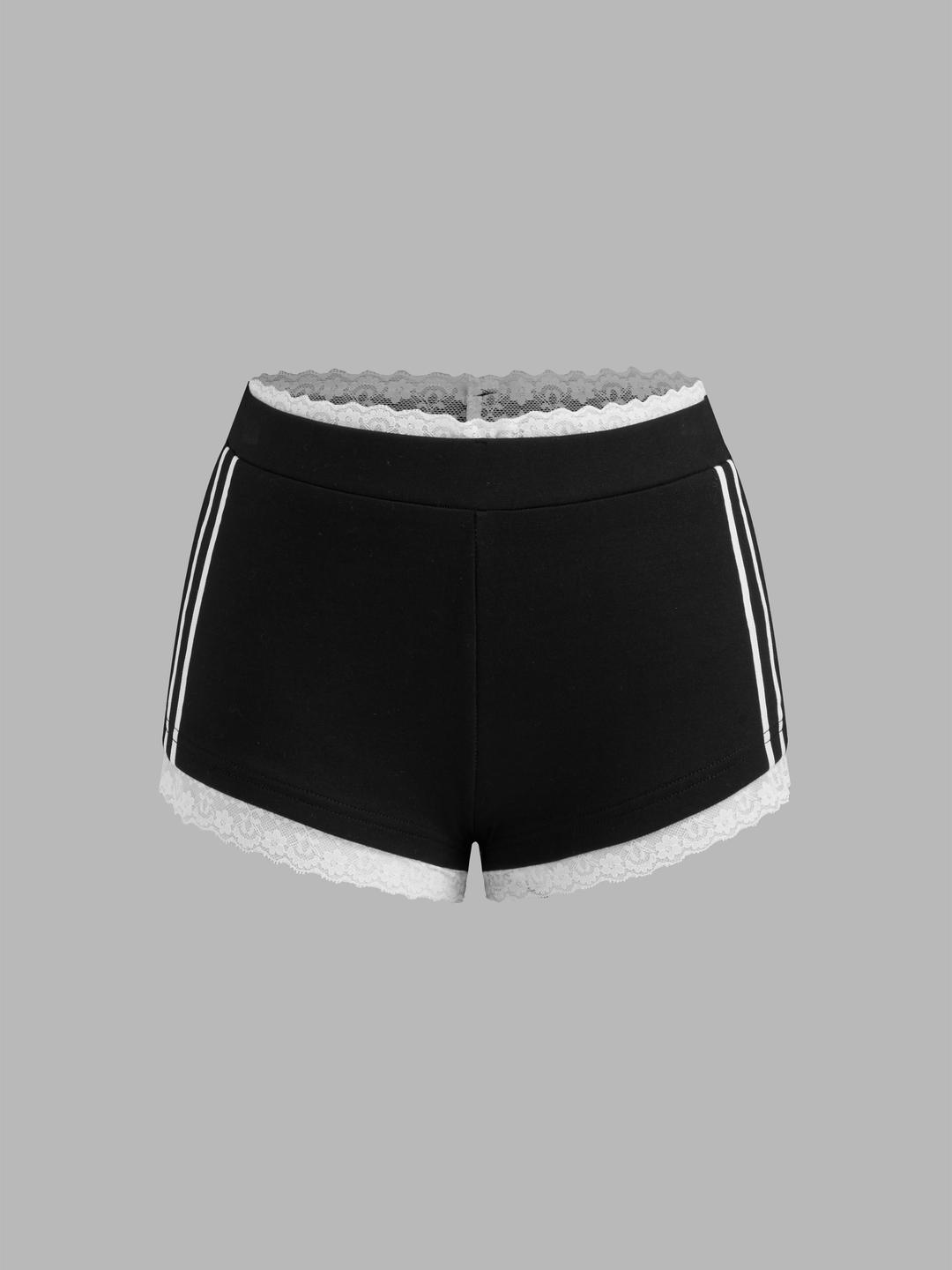 Terry Low Rise Contrasting Lace Micro Shorts