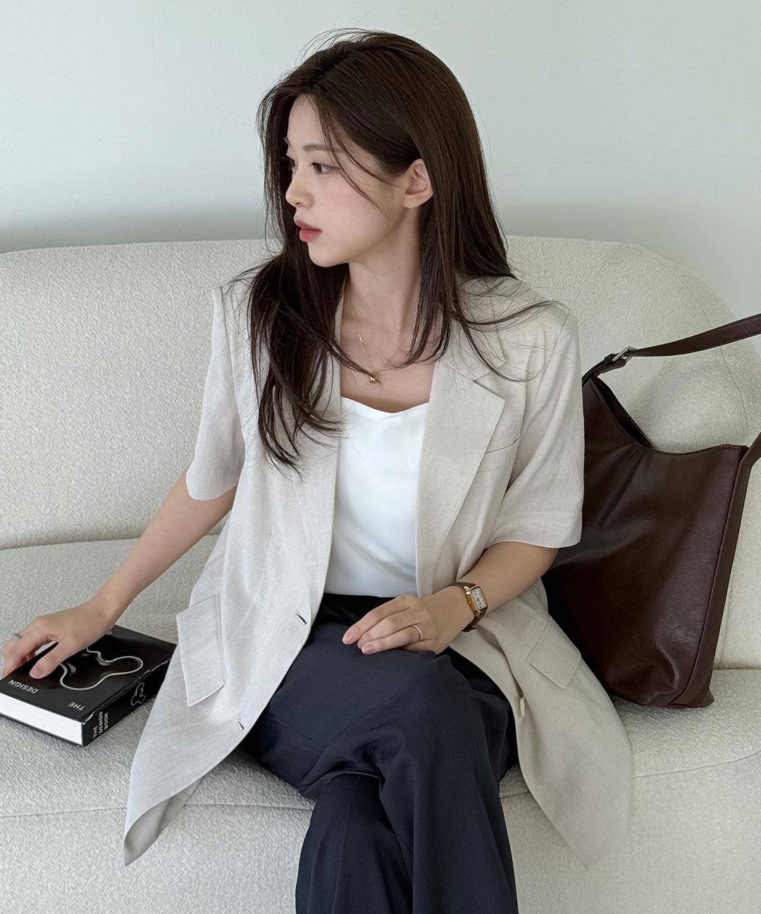 미쏘 [세일🔥/도영도영PICK/누적3만장] 테일러드 오버핏 반팔 자켓_MIWJKF51PB