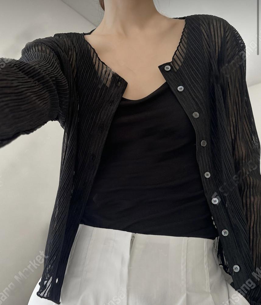 (블랙 당일) 플랏 플리츠 시어 여름 가디건 2col