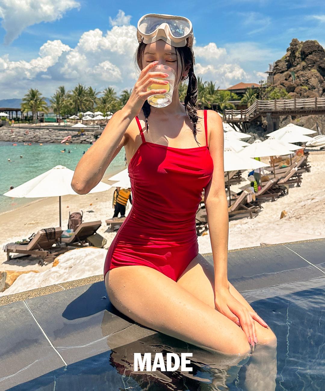 비키비키 [MADE/체형커버] 쥬시 모노키니 끈 원피스 수영복 체형커버 모노키니  페스티벌룩