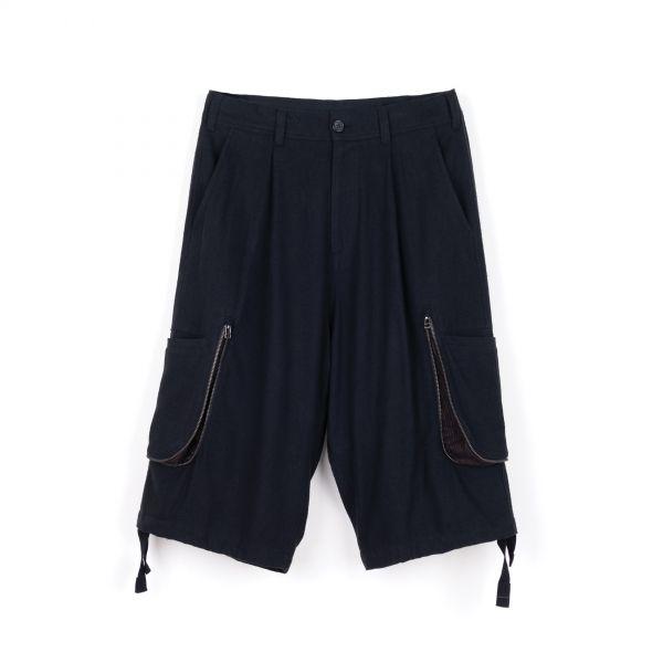 Noil Zippered Pocket Cropped Pants_Black