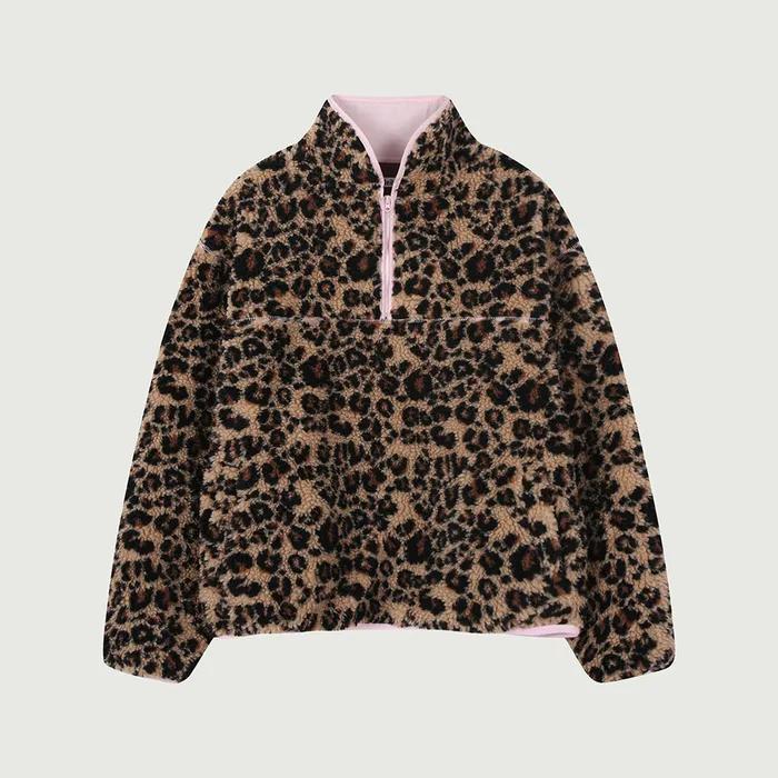 Shearling Leopard Half Zip Up