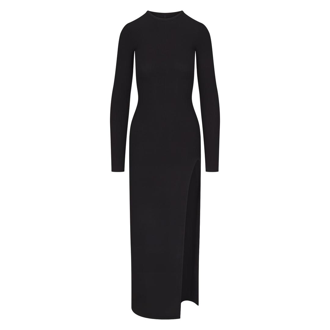 SOFT LOUNGE LONG SLEEVE SLIT DRESS | ONYX