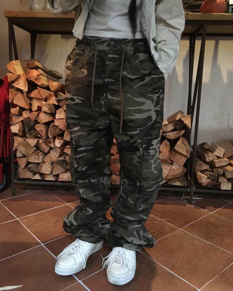 유니섹스 밴딩 카모/코튼 카고 와이드 팬츠 3c