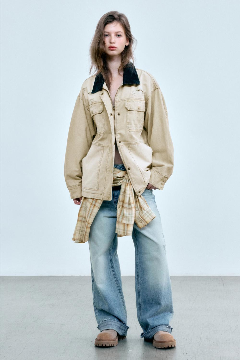VINTAGE BRUSH-WASH WORK JACKET (BEIGE)