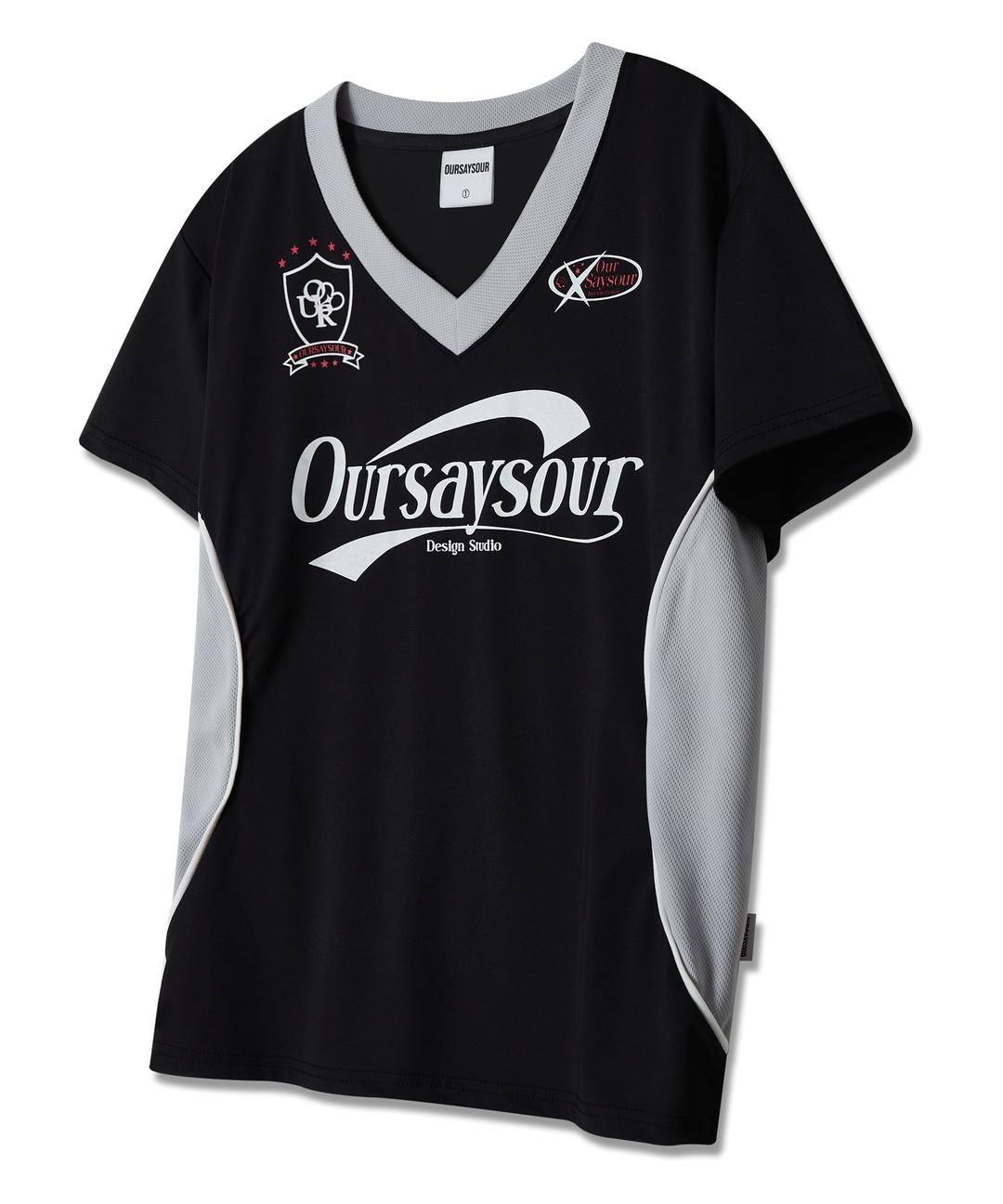 스포티 절개 배색 파이핑 반팔티셔츠 블랙/그레이