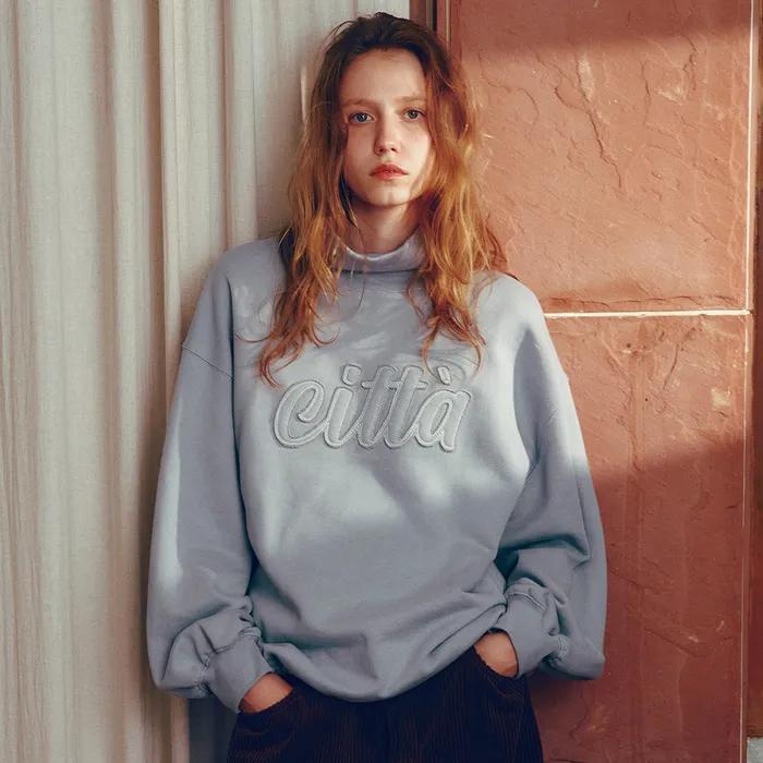 Citta Logo Patch Work High-neck Sweat Shirt_CTT399(Sky Blue)