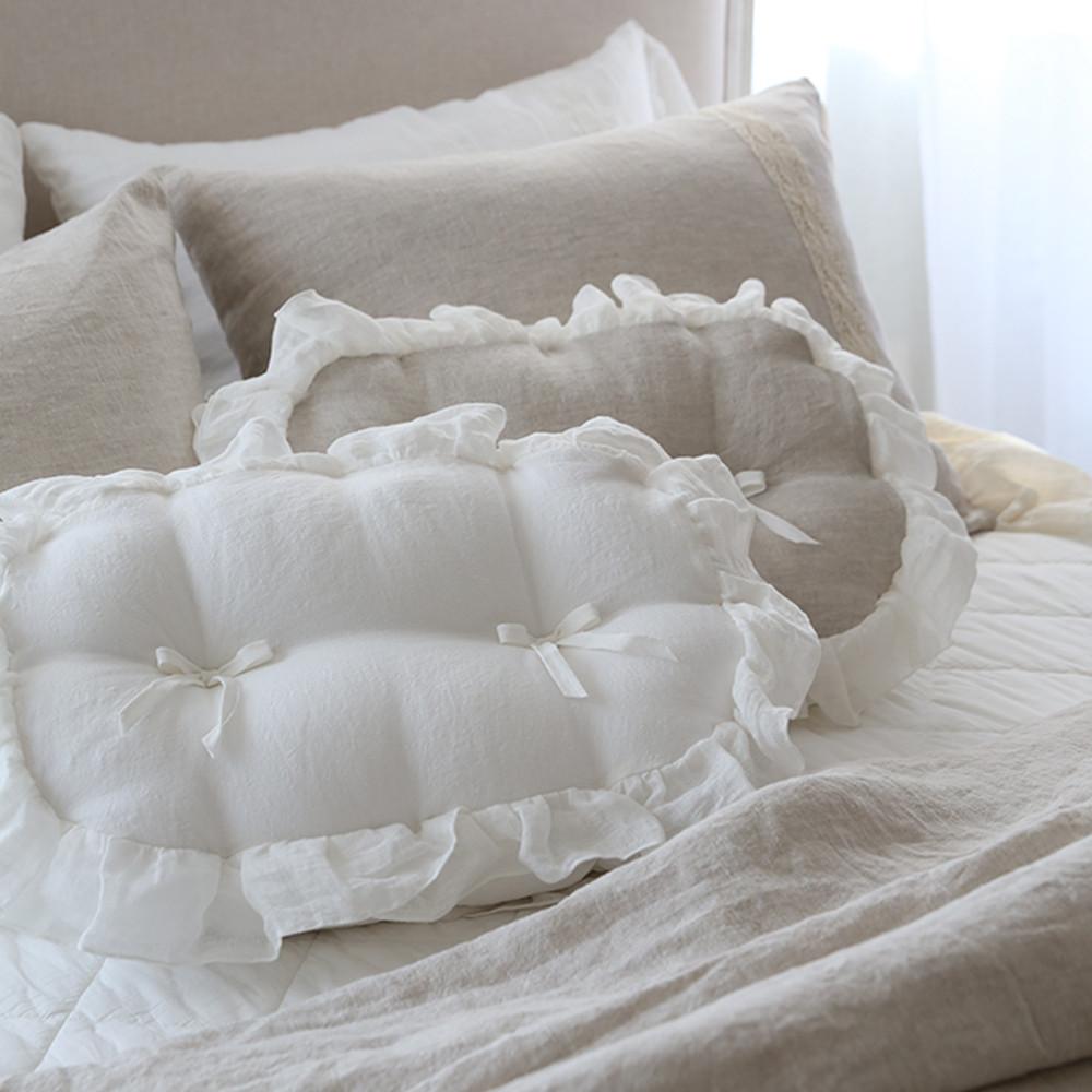 메종드파리 쿠션 푸딩 린넨프릴 아이보리, 귀여운 포인트쿠션 50x30cm (솜 포함)