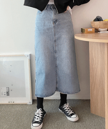 [무료배송]S~2XL / 원 슬릿 롱 데님 트임 스커트 / 2 colors!
