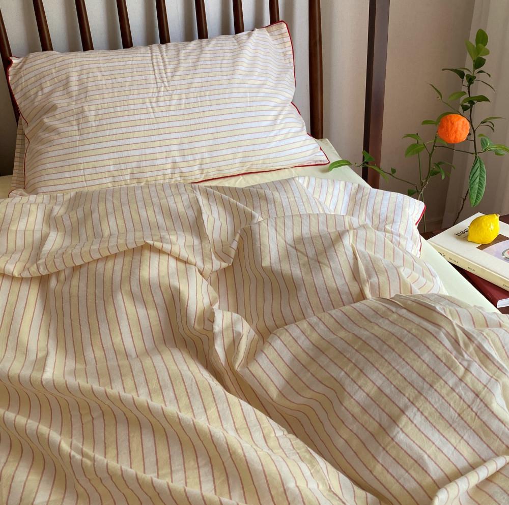 노랑 스트라이프 사계절 이불 커버 세트 바스락 호텔 순면 침구