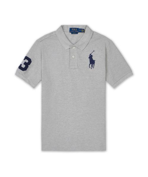 빅 포니 코튼 메시 폴로 셔츠-라이트 그레이