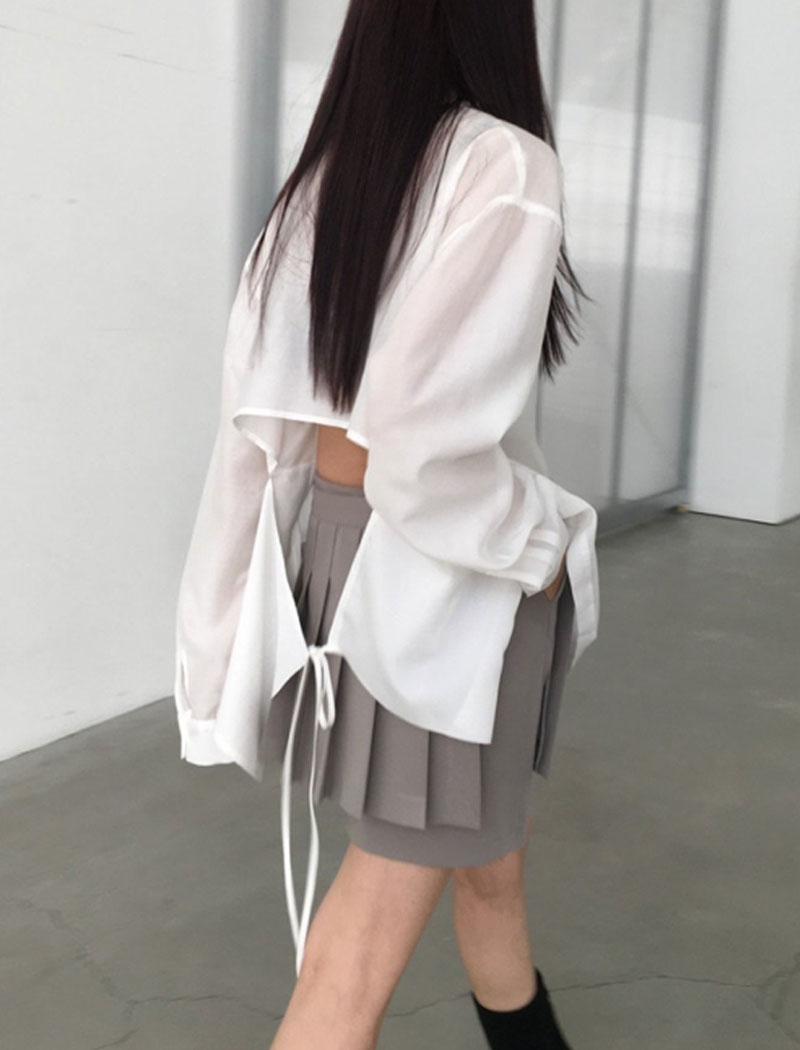 느루아 백트임 벨티드 셔츠 (화이트 블루)