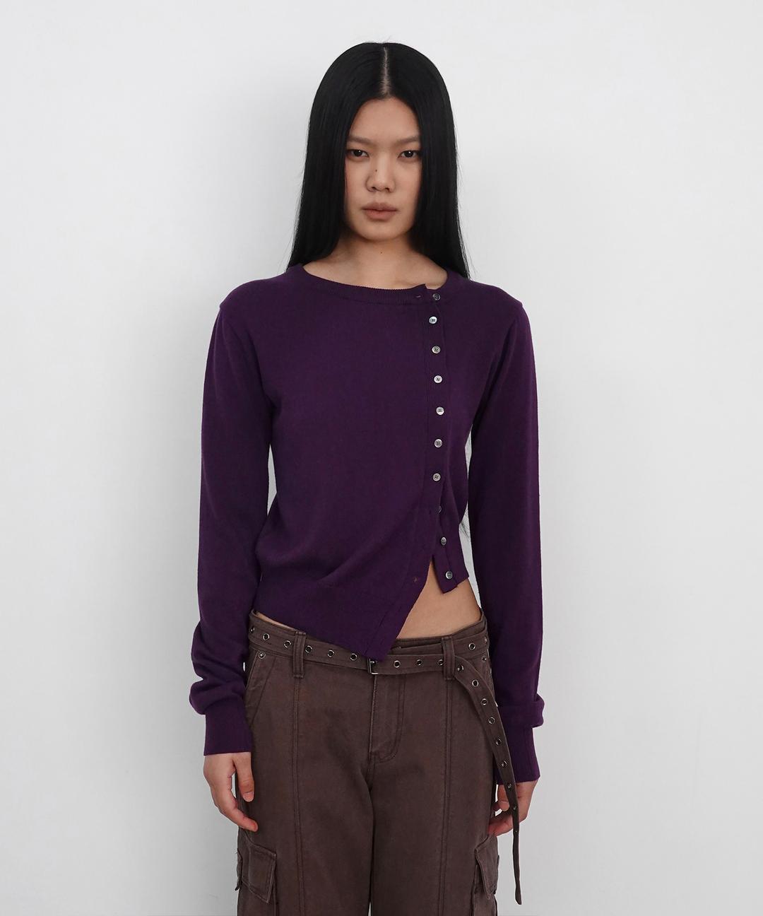 Asymmetric Knit Cardigan_Purple