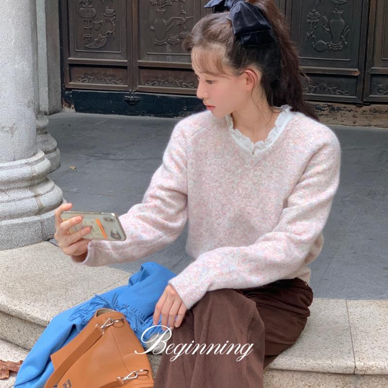 프롬비기닝 [MADE]다우니 브이넥 루즈핏 니트 (2color) (겨울니트 니트 레이어드니트 루즈핏니트 브이넥 브이넥니트 오버핏니트 이너니트 연말룩 겨울 하객룩)