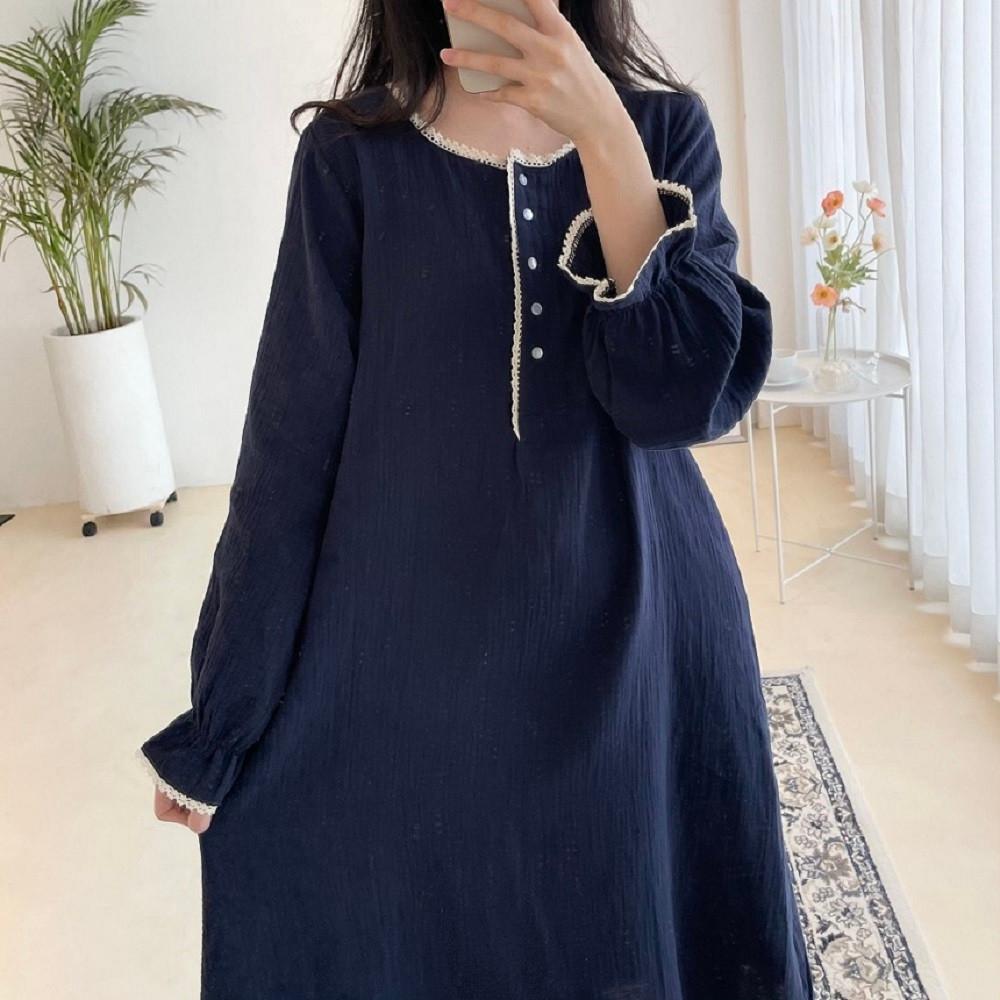 빅사이즈 국산 거즈 요루면 수유복 임산부 마약 사계절 집에서입는 롱 원피스 잠옷 파자마