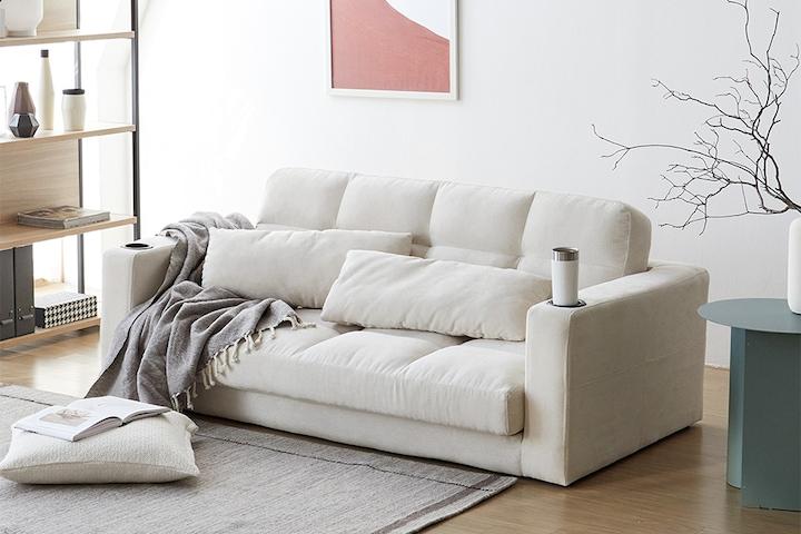 [269,000원]홈즈 양면 홈바형 생활발수 3인용 접이식 패브릭 소파베드(쿠션 2개증정)