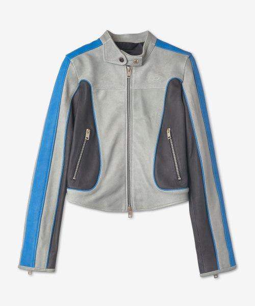 여성 L 폭스 바이커 재킷 - 라이트 블루 / A088000QWTQ9BL