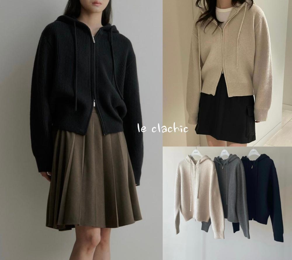 (쿠폰) 에이미그레이스 투웨이 울 후드 니트 집업 니쥬 amygrace