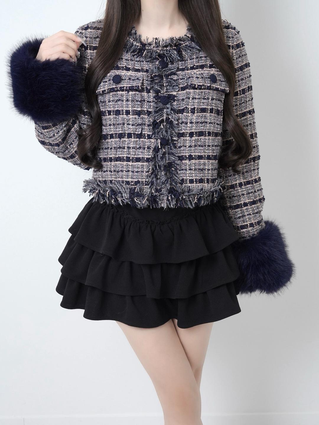 Lumignon original ♥ Navy pink tweed fur jacket | Lumignon