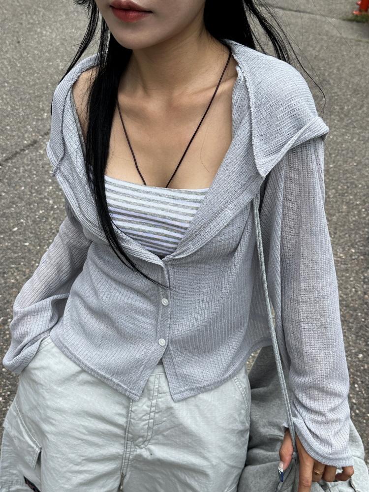 살안타템⛱시스루 썸머즈 라이티 후드 후디 스탠다드 가디건(3color)