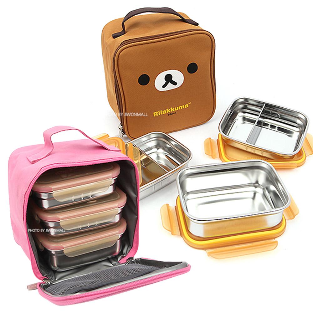 리락쿠마 3단 스텐 도시락 통 가방세트 어린이 초등 소풍 아동 캐릭터