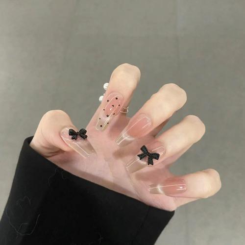 블랙 리본 글로우도트 네일팁