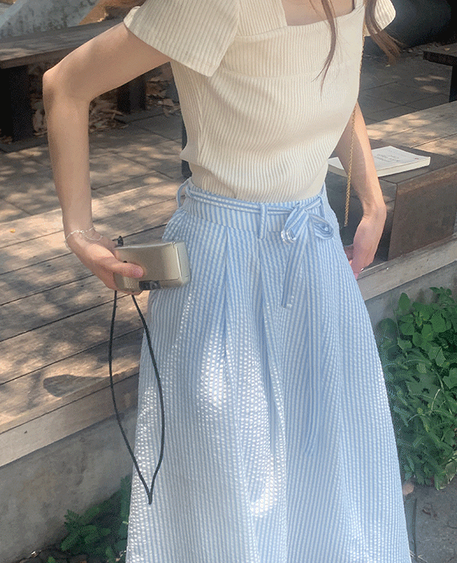 오호 플레어 면 롱스커트 스트라이프 플리츠스커트 허리 벨트 랩스커트 캉캉 a라인 핀턱스커트 플레어 프렌치 러블리 여친룩 데이트룩 페미닌룩 오피스룩