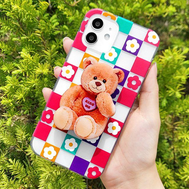 [모양톡+젤리케이스 체크꽃곰]아이폰케이스 갤럭시 핸드폰 휴대폰 아이폰13 12 11 x xs xr 8 7 6 se2 se3 프로 미니 s22 S21 S20 S10e s9 s8 플러스 울트라 fe 갤럭시노트 노트 20 10 9 8 그립톡 a 10e 23 30 31 32 33 42 50 51 52s 53 90 lg벨벳 와이드4 퀀텀