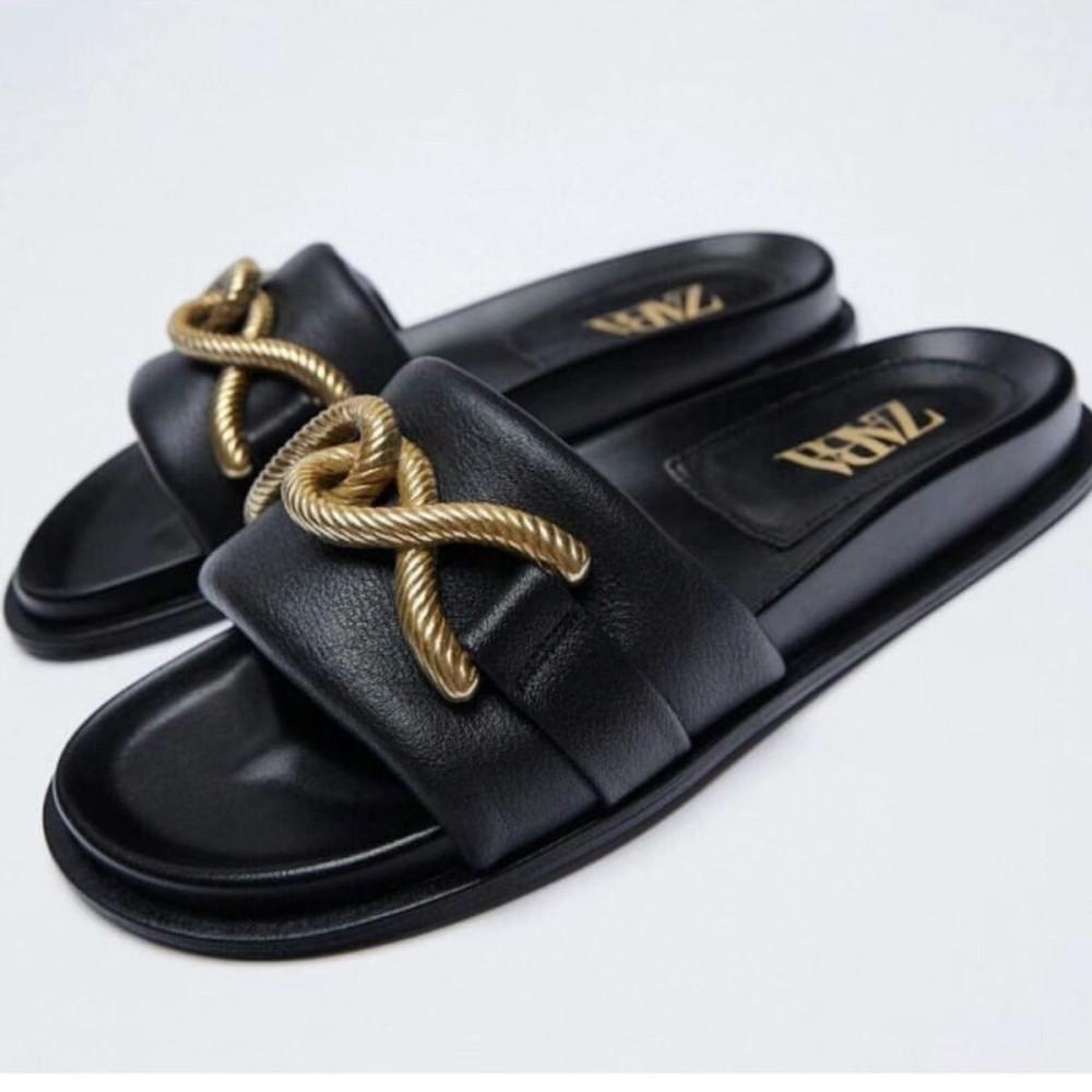 자라 신발 여성 데일리 슬리퍼 캐쥬얼 스트랩 플랫 블랙 우먼 평상화