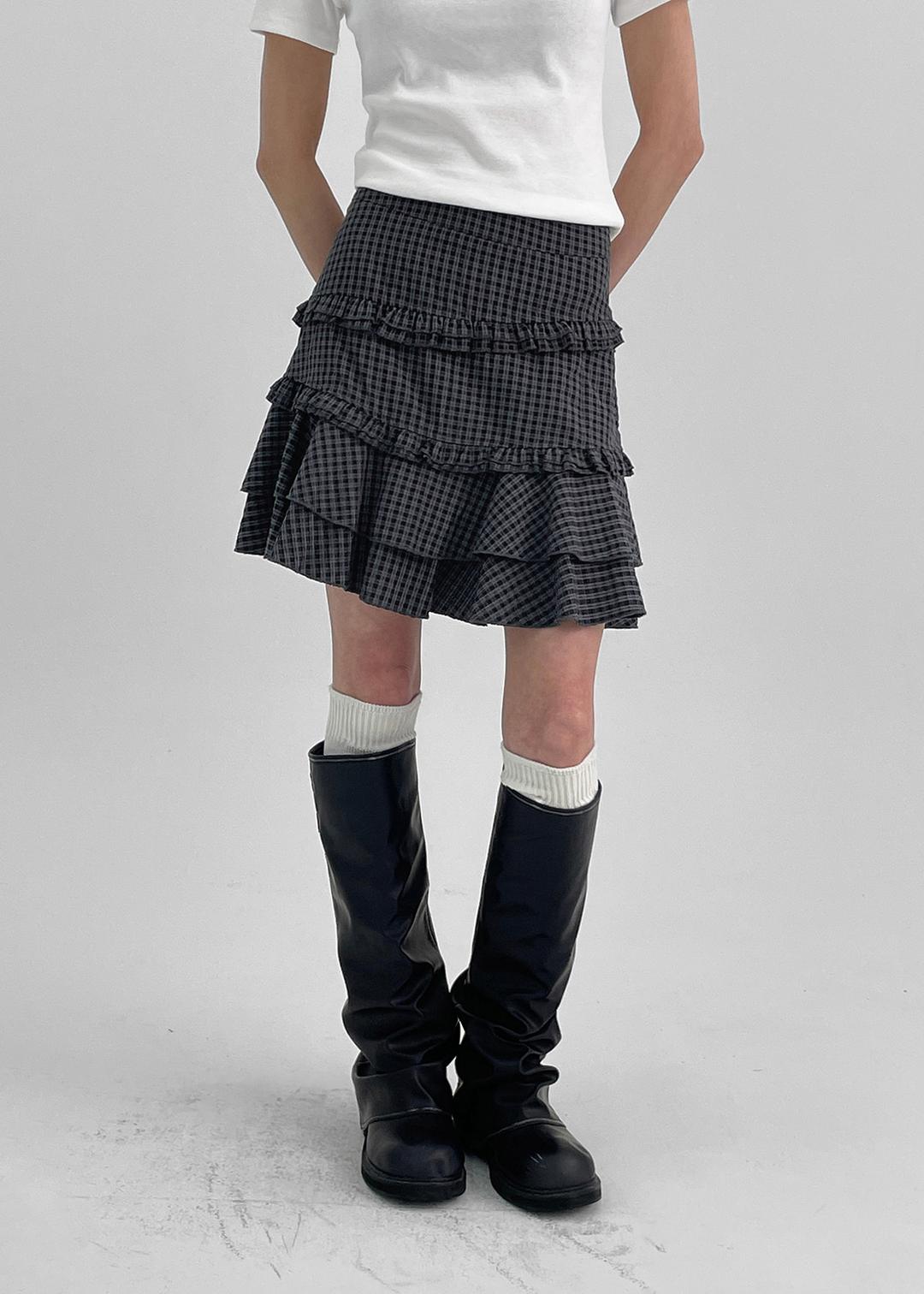 로미안 프릴 체크 스커트