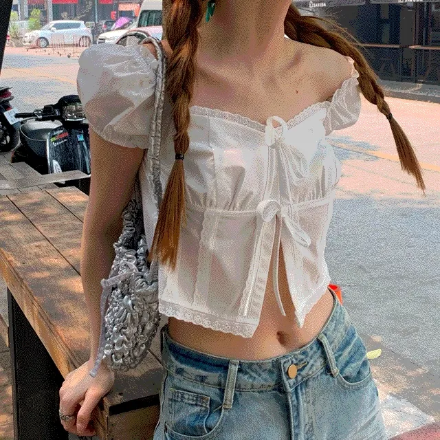 [증정]봄신상 러블리 리본 퍼프 소매 티셔츠