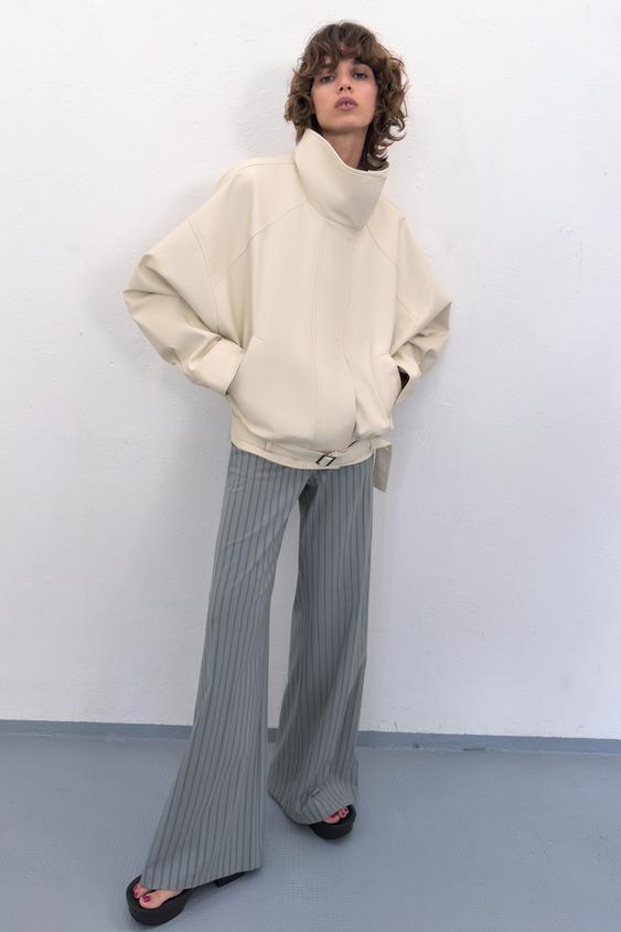 페이크 레더 오버사이즈 봄버 재킷