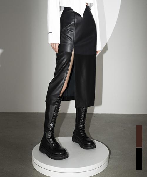 Art Leather Slit Skirt - 2COL