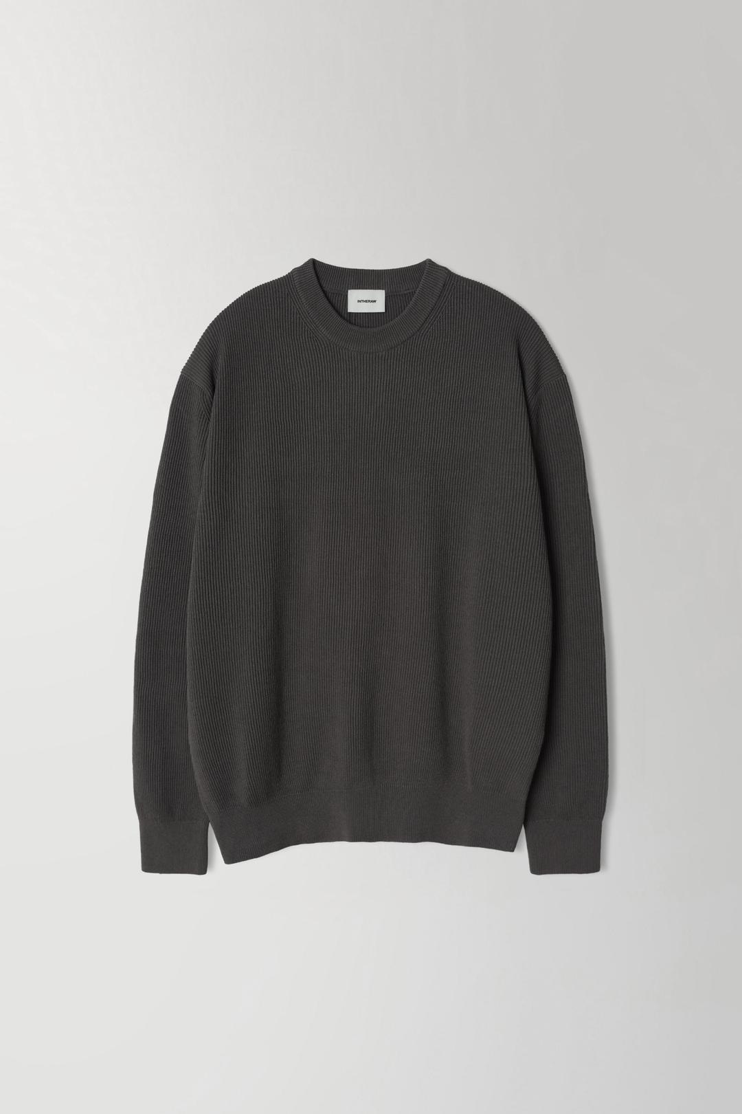 COTTON RIB KNIT CREWNECK -  ASH GREY