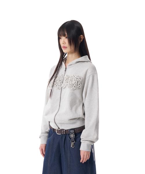 Flowers Zip-Up Hoodie (Gray)
