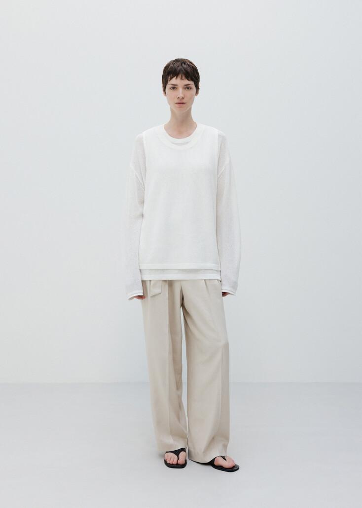 Japanese paper yarn vest layered pullover_Bone