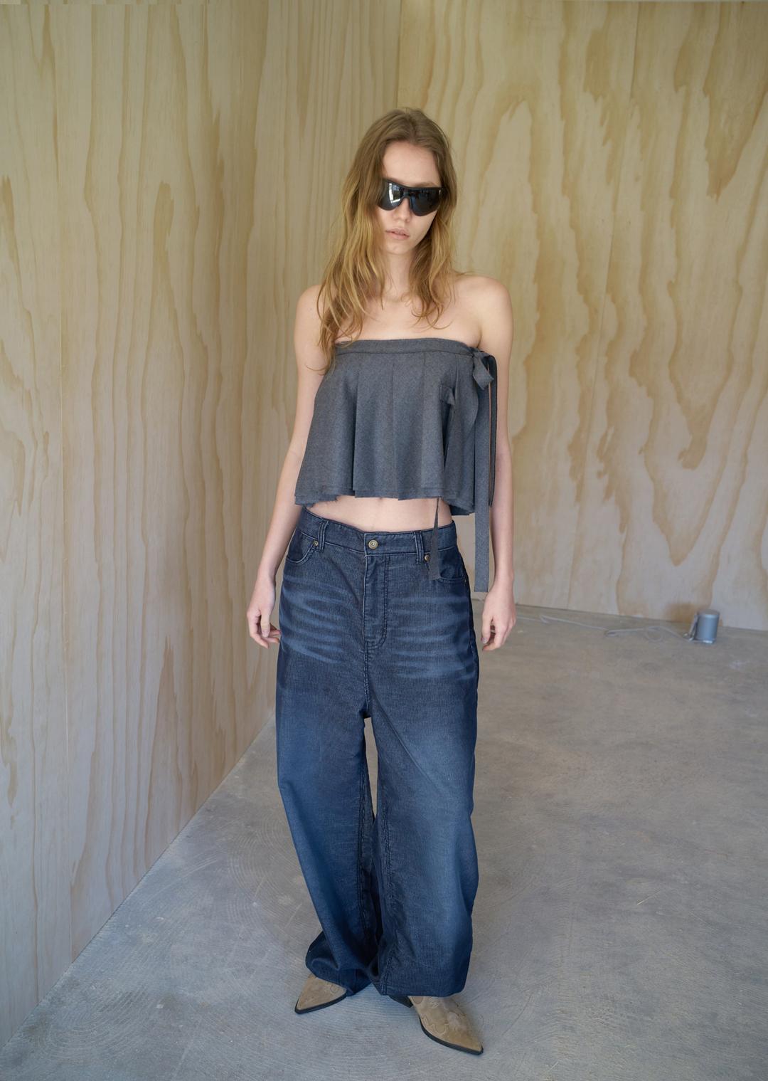 WASHED CORDUROY BAGGY PANTS NAVY