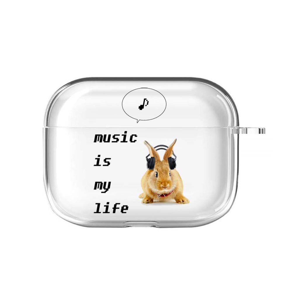 노래듣는 토끼 투명 하드 에어팟 프로 케이스