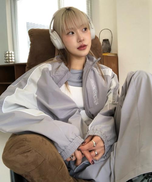 배색 테크 숏 자켓_그레이BES 셋업